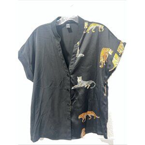 Emery Rose women's Leopard Print Blouse V neck Short‎ sleeve size L